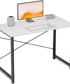 Sweetcrispy Escritorio, Mesa pequeña 101,6 x 50 x 75,4 cm (40 Pulgadas), Mesa de Ordenador con Estructura de Metal, Mesa de Oficina para Estudio, Dormitorio, Sala de Estar, Color Blanco
