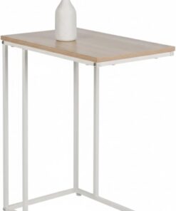 Mesa Auxiliar Relaxdays, HxBxT: 64 x 50 x 35 cm, MDF, Hierro, Forma en C, Mesa de sofá, salón, Blanco/Natural