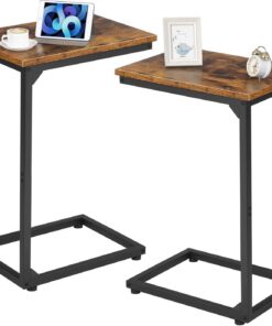 AMHANCIBLE Juego de 2 mesas auxiliares en Forma de C, mesas auxiliares para Sala de Estar, Mesa C para sofá, Mesa de sofá, Mesa Auxiliar para Aperitivos para Dormitorio, Marrón EHET02CBR