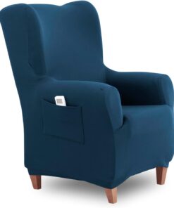 Textilhome Funda Sillón Orejero Elástica TEIDE Ajustable Protector Azul | Funda elástica para sillón orejero 70 a 110cm con ajuste perfecto, protección diaria y espumas antideslizantes incluidas.