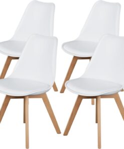 Sweetrcrispy - Juego de 4 sillas de Comedor de Piel sintética con Patas de Madera, Color Blanco