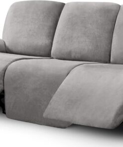 ULTICOR Fundas de Terciopelo para sofá reclinable de 8 Piezas, Fundas elásticas para sofá reclinable de 3 Cojines, Fundas de Muebles, Gruesas, Suaves, Lavables (Funda reclinable de 3 plazas, Gris