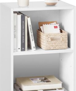 VASAGLE Custos Colección - Mesita de Noche con Compartimentos Abiertos, Mesa Auxiliar con Balda Ajustable, Doble Uso, Montaje Fácil, Dormitorio, Salón, Blanco Nube LET666WB01