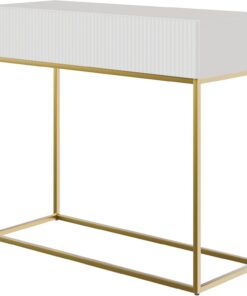 Selsey Consola Recibidor Mesa De Consola con Cajón De Lamas Patas Doradas 90 x 79 cm Blanco Veldio
