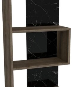 WELL HOME MOBILIARIO & DECORACIÓN Estantería Decorativa librería para SALÓN o RECIBIDOR, conglomerado recubierta melamina, en Color Nogal-Negro Efecto mármol 150x50x22