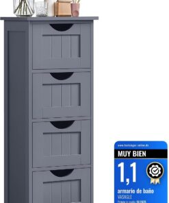 VASAGLE Armario de Baño, Armario de Almacenamiento de Pie, con 4 Cajones, 30 x 30 x 82 cm, para Baño, Sala de Estar, Comedor, Cocina, Estilo Moderno, Gris LHC040G01