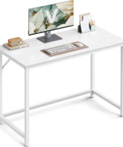 VASAGLE Escritorio, Mesa Oficina Pequeña y Estación Trabajo, Mesa para Teletrabajo, Estudio, Dormitorio, 50 x 100 x 76 cm, Estilo Moderno, Estructura Metal, Blanco Arce y Blanco Nube LWD041W44