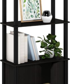 Furinno Brahms - Estantería Multiusos de 4 Niveles con Puerta, Color Negro (Espresso) y Negro