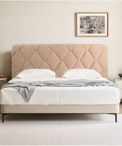 Fundas for cabecera de Cama, Funda for cabecera elástica a Prueba de Polvo, Protectora Acolchada Gruesa de algodón Liso(Camel,200cm(79inch))