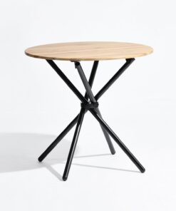 Mesa de Comedor diseño Moderno Efecto Madera Patas Redondas Cruzadas, Roble Oscuro, 80 x 80 x 75 cm, ingeniería Metal, 80x80x75cm