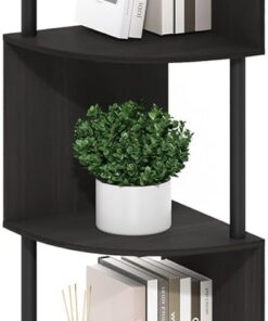 FURINNO ECON Estantería Esquinera De 5 Niveles con Estantes En Zigzag, Ideal para Organizar Y Almacenar Libros En Sala De Estar Y Oficina En Casa