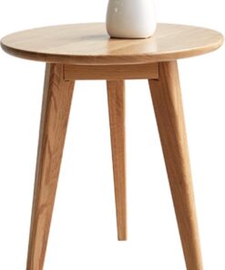 YESWOOD Mesa de centro redonda de roble macizo, 45 x 45 x 50 cm, roble natural | Estilo moderno, mesa auxiliar, para sala de estar, balcón
