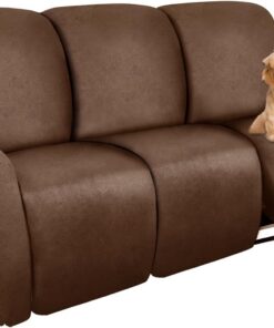 molasofa Fundas de sofá reclinable, 8 piezas elásticas de cuero para sofá grande para 3 asientos, fundas reclinables suaves con patrón jacquard protector de muebles con parte inferior elástica