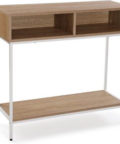 Versa Jinkx Mueble Recibidor Estrecho para Entrada o Pasillo, Mesa Consola, con Espacio de almacenaje, Medidas (Al x L x An) 75 x 30 x 80 cm, Madera y Metal, Color Marrón Claro y Blanco