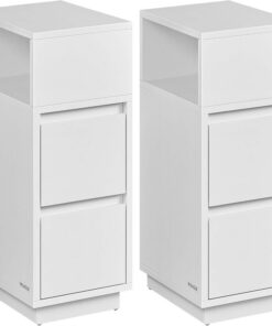 VASAGLE Kailyn Colección - Juego de 2, Mesita de Noche Estrecha, Mesa Auxiliar con 2 Cajones, Encajable a la Izquierda o a la Derecha, Dormitorio, Salón, Blanco Nube LET856W01V1