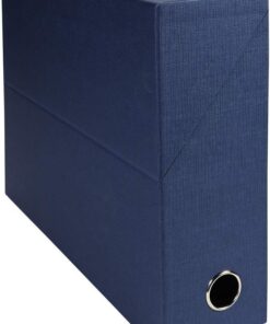 Exacompta 89527E - Caja de transferencia papel aspecto tejido - Tamaño 25,5x34x9 cm para A4 - Lomo 9 cm - Azul oscuro