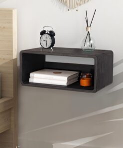 Mesita de noche flotante de madera, 43 x 19 x 25 cm, estilo rústico, color negro, moderna mesita de noche flotante de madera para dormitorio, sala de estar, oficina, decoración del hogar