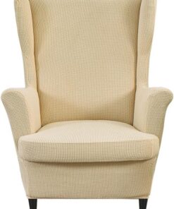 Fundas de sillón orejero elástica 1 Plaza Funda para sillas de Orejas 2 Piezas Cubre Sillón orejero Fundas para sillones orejeros con Respaldo de alas Beige