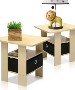 Furinno Andrey Mesa Auxiliar, Haya, Madera de Haya y Negro, 39.37 x 39.37 x 44.45 cm