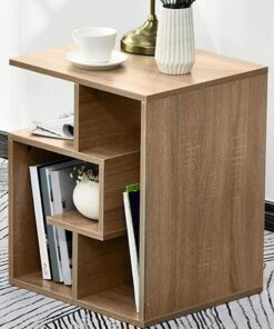 BAKAJI Librería Baja estantería 4 estantes de Madera MDF Mesa café Lateral sofá diseño Moderno decoración para salón salón casa u Oficina Dimensiones 45 x 40 x 55 cm (Roble)