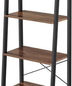 VASAGLE Estantería de Escalera, Estantería de 4 Niveles, para Salón, Dormitorio, Cocina, Oficina en Casa, Estilo Industrial, Marco de Acero, Marrón Avellana y Negro LLS044B03