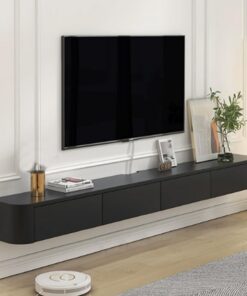 Genérico Mueble de TV Flotante Negro, Estilo Simple, Estante de Almacenamiento para TV, Sala Multimedia con Orificios para Cables en la Parte Posterior para Sala de Estar y Dormitorio (200 x 20 x 24