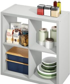 Furinno Hermite - Estantes Abiertos de 4 Cubos, Almacenamiento de Cocina, Isla de Cocina, Estante para panaderos, aparador de Buffet, Color Gris Claro