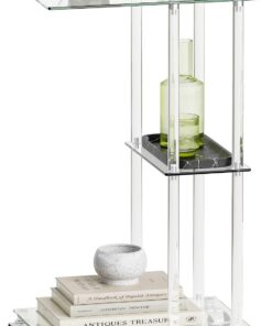 Mesa Auxiliar Cristal 3 Capas C Forma Transparente con Ruedas LET525TR | Mesa auxiliar salon|Mesa centro cristal|Ideal para salon o dormitorio|Movil y practica