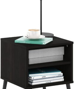 Furinno Claude Estilo Mediados de Siglo, Mesa Auxiliar, mesita de Noche con Patas de Madera, ingeniería, Espresso, Talla única