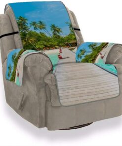 A.Monamour Fundas Decorativas para Sofás Isla Tropical Maldivas Palmera Playa Mar Puente De Madera Terciopelo Fundas de Sillón Sofá Protector Funda de Sofá 1 Plaza 2 Plazas 3 Plazas