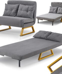 Shally Dogan Sofá Cama de 2 plazas, reclinable, 3 en 1, sillón Convertible con Cojines, Chaise Longue con Asiento Acolchado Suave, Funda de Terciopelo Premium, sillón Relax Que Ahorra Espacio (Gris)