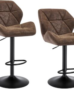 WOLTU Taburetes de Bar 2X con Respaldo Giratorias en PU, Marron Oscuro | Regulables en Altura, para Comedor, Salón y Cafetería
