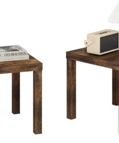 Furinno Classic Juego de 2 mesas auxiliares cuadradas con Tablero de 1,8 cm de Grosor, mesita de Noche para Sala de Estar o Dormitorio, Color Pino ámbar