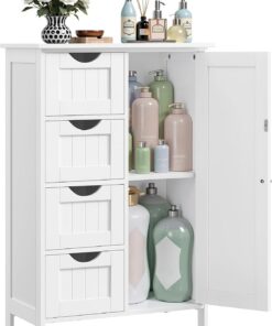 VASAGLE Gabinete de Baño, Gabinete de Almacenamiento con 4 Cajones y 1 Armario de Taquilla, Puerta Simple, Estante Ajustable, para Sala de Estar, Cocina, Entrada, Blanco LHC41W