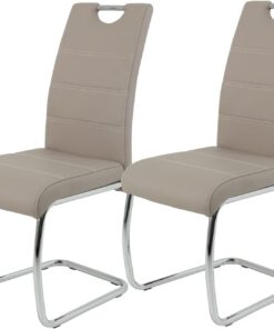 Hela Tische, Flora Set de 2 Sillas Basculantes, Sillas de Cocina de Piel Sintética Color Marrón Capuchino, Orificio de Agarre, Estructura de Metal Cromado, 42 x 57 x 98 cm