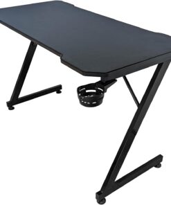 Subsonic Escritorio Gaming 120 x 60 cm, Escritorio Gamer con Tablero ergonómico de Fibra de Carbono, Alfombrilla de ratón XXL, portavasos y Soporte para Auriculares Gaming, Negro