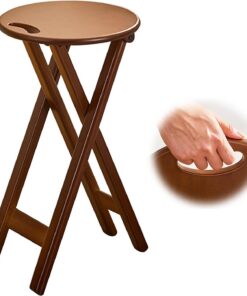 Taburete de bar plegable, diseño portátil en bambú y madera maciza con reposapiés para el hogar, comedor y balcón