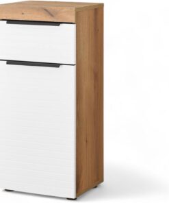 Stella Trading Tarawa - Cómoda de baño en Color Blanco, Aspecto de Roble Evoke, con Certificado FSC, Armario de baño con Mucho Espacio de Almacenamiento, Material de Madera, 36 x 79 x 31 cm