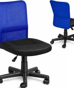 BAKAJI Silla Escritorio Oficina Giratoria Transpirable de Tela Red Altura Ajustable con Ruedas Color Azul y Negro