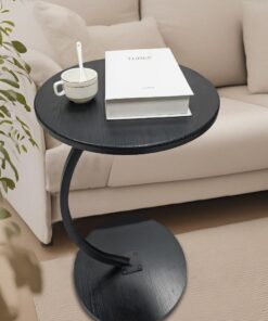 Mesa Auxiliar de Madera Negro, en Forma de C, 40 x 60 cm (Ø x H) | Mesa de Café Redonda, Mesas Auxiliares para Sofá, Salón