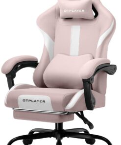 GTPLAYER Silla de Oficina ergonómica para Videojuegos, con reposacabezas y cojín Lumbar, Acolchado con reposapiés, Silla giratoria, Capacidad de 150 kg, Color Rosa