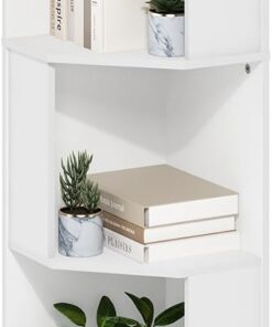 Furinno ECON Estantería Esquinera De 5 Niveles para Libros, Ideal para Organizar Y Almacenar En Sala De Estar Y Oficina En Casa, Color Blanco
