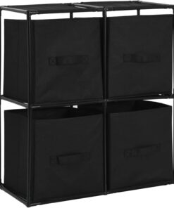 LAPOOH Armario de almacenaje 4 cestas, Muebles Auxiliares, Aparadores para Salon, Aparador Entrada Recibidor, Mueble Almacenaje, de Tela Negro Acero 63x30x71 cm