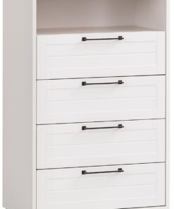 Schildmeyer Jelda 154779 - Cómoda, blanco mate / acabado en roble rústico, 62,4 x 34,1 x 102 cm