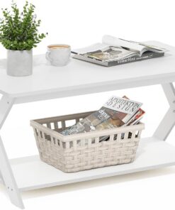 Furinno Modern Simplistic Mesa Rectangular con Patas en X; Mesa Auxiliar Cruzada; para Sala, Dormitorio u Oficina en casa; Blanca