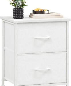 Somdot Mesitas de Noche con Cajones de Tela, Mesa de Noche Dormitorio, Mesilla de Noche Ideales para Salón, Estudio, 30 Profundo x 42 Ancho x 50 Alto (2 Cajones), Blanca, Pack 1