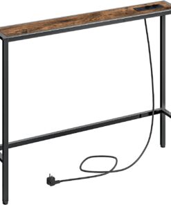 MAHANCRIS Mesa de Entrada de 100 cm, Aparador con Enchufe y Puerto USB, Mesita Auxiliar de Sofá Larga y Estrecha, Consola de Pasillo, para Pasillo, Salón, Marrón Vintage y Negro ACTHR968UE01