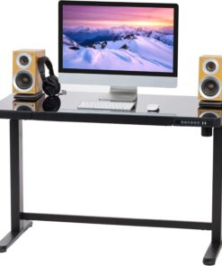 Iris Ohyama, Escritorio Eléctrico Ajustable/Escritorio de Ordenador/Mesa Ajustable con Tapa, Moderno, Puertos USB, Resistente, Diseño, Oficina,Hogar - Escritorio Eléctrico Ajustable - HADGTB - Negro