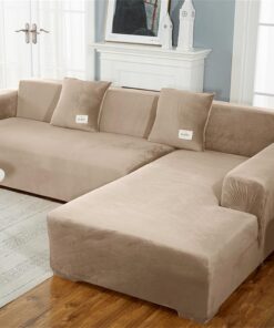 Funda de terciopelo elástica para sofá de 1/2/3/4 plazas, funda decorativa para sillón de 4 estaciones, color camello, perfecta para sala de estar y decoración del hogar