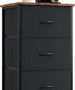 Somdot Comoda Dormitorio con Cajones de Tela, Cajonera para Salón, Estudio y Habitación Infantil, Armario, Gavetero, 30 Profundo x 42 Ancho x 71,5 Alto (3 Cajones), Marrón Negro rústico